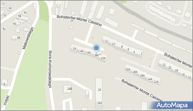 Sosnowiec, Bohaterów Monte Cassino, 8A, mapa Sosnowca