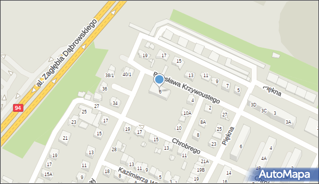 Sosnowiec, Bolesława Krzywoustego, 6, mapa Sosnowca
