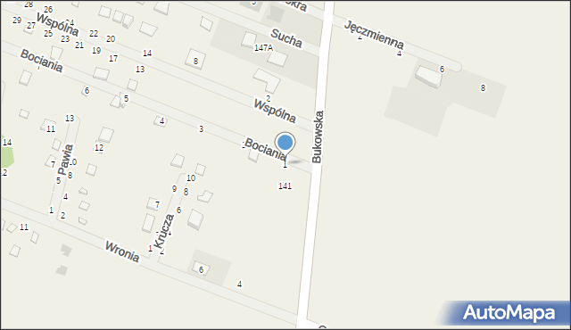 Strykowo, Bociania, 1, mapa Strykowo