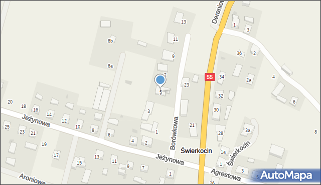 Świerkocin, Borówkowa, 5, mapa Świerkocin