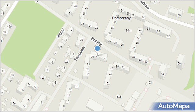 Szczecin, Boryny, 27, mapa Szczecina