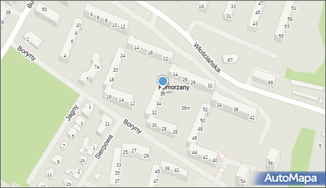 Szczecin, Boryny, 36, mapa Szczecina