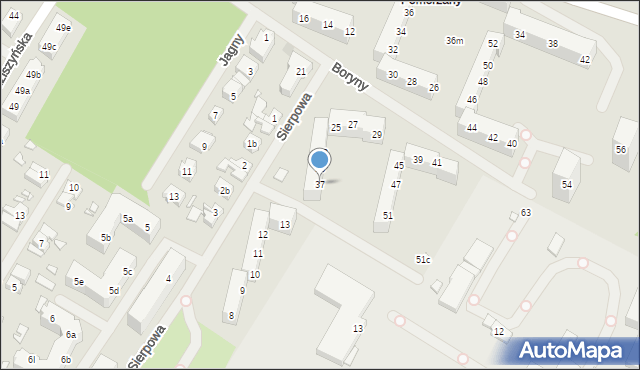 Szczecin, Boryny, 37, mapa Szczecina