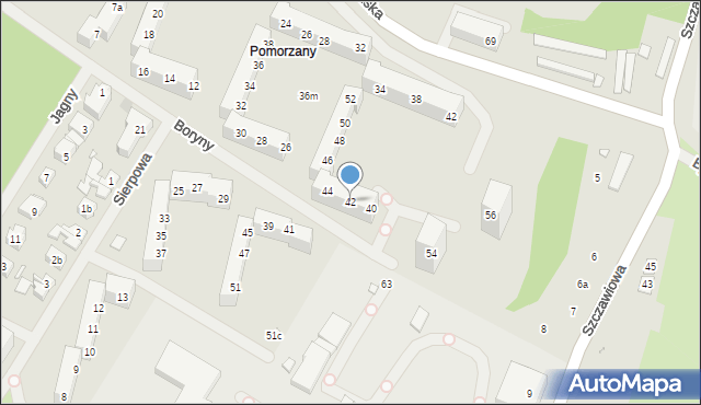 Szczecin, Boryny, 42, mapa Szczecina