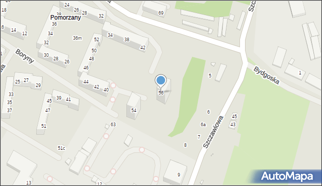 Szczecin, Boryny, 56, mapa Szczecina