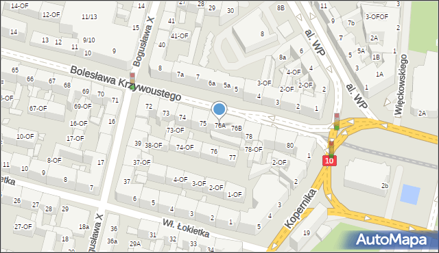 Szczecin, Bolesława Krzywoustego, 76A, mapa Szczecina