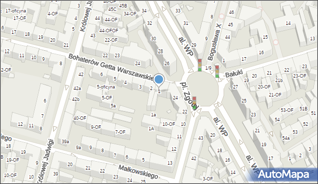 Szczecin, Bohaterów Getta Warszawskiego, 1, mapa Szczecina