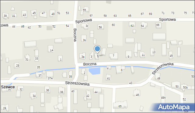 Szewce, Boczna, 5, mapa Szewce