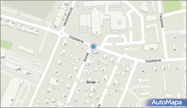 Tarnobrzeg, Borek, 1, mapa Tarnobrzegu