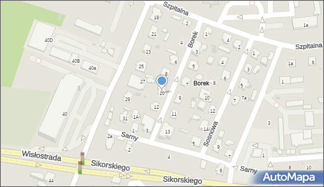 Tarnobrzeg, Borek, 10, mapa Tarnobrzegu