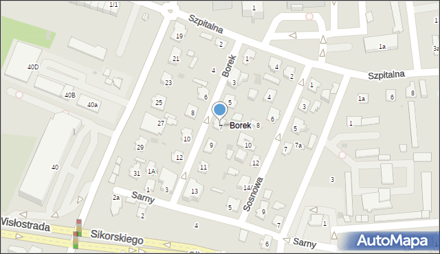 Tarnobrzeg, Borek, 7, mapa Tarnobrzegu