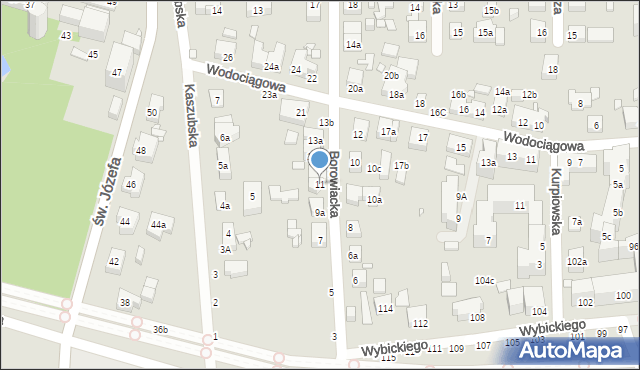 Toruń, Borowiacka, 11, mapa Torunia