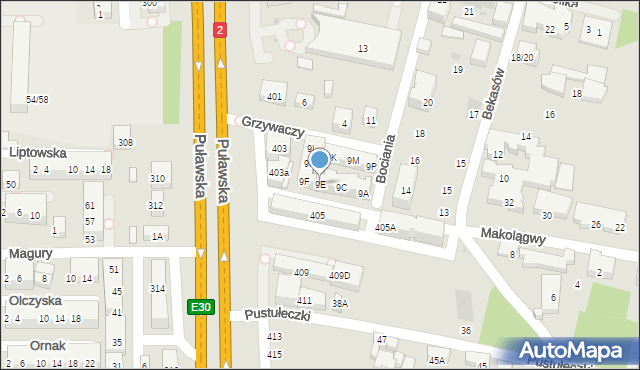 Warszawa, Bociania, 9E, mapa Warszawy