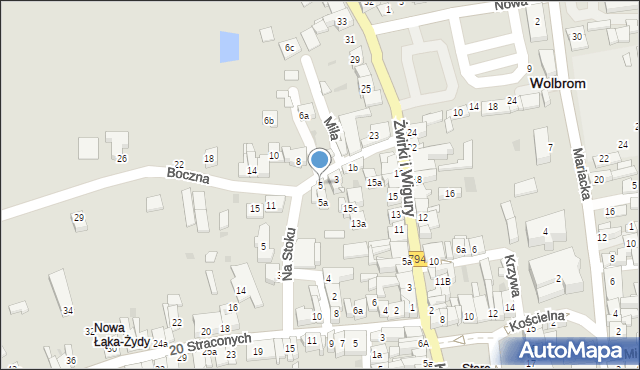 Wolbrom, Boczna, 5, mapa Wolbrom