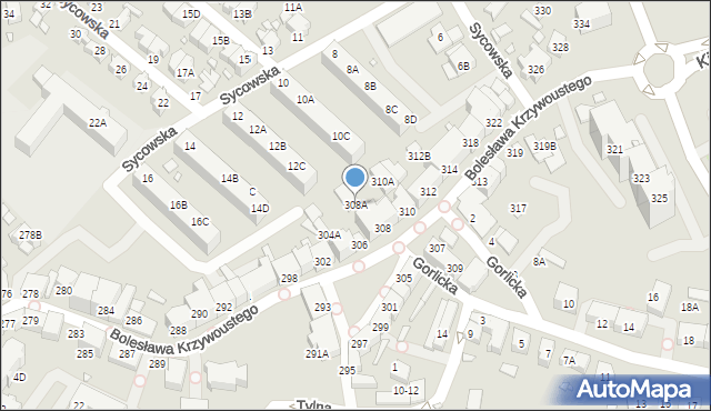 Wrocław, Bolesława Krzywoustego, 308A, mapa Wrocławia