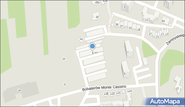 Zamość, Bohaterów Monte Cassino, 3, mapa Zamościa