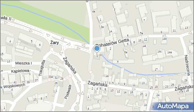 Żary, Bohaterów Getta, 1, mapa Żary