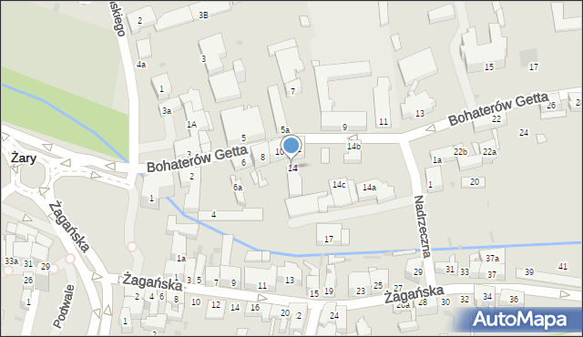Żary, Bohaterów Getta, 14, mapa Żary