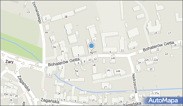Żary, Bohaterów Getta, 5a, mapa Żary