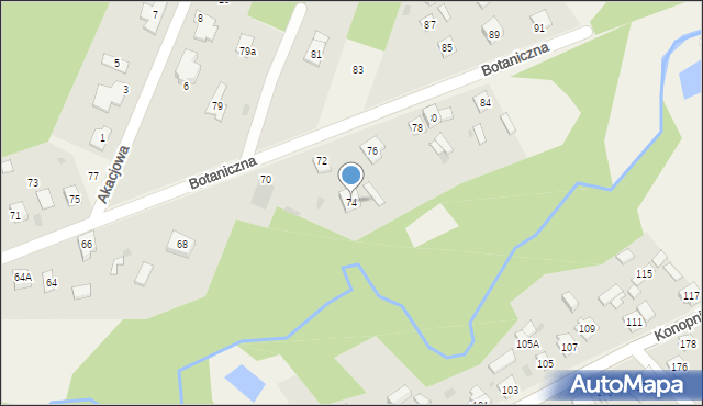 Zawada, Botaniczna, 74, mapa Zawada