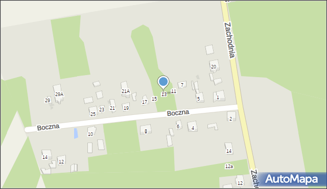 Zelów, Boczna, 13, mapa Zelów