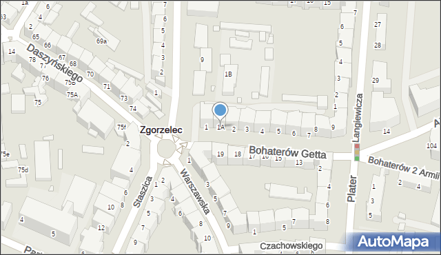 Zgorzelec, Bohaterów Getta, 1A, mapa Zgorzelec