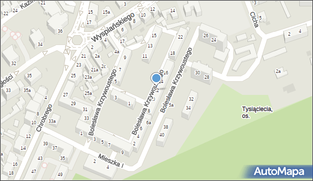 Zielona Góra, Bolesława Krzywoustego, 12, mapa Zielona Góra