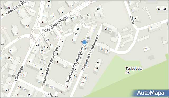 Zielona Góra, Bolesława Krzywoustego, 16, mapa Zielona Góra