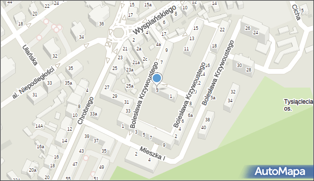 Zielona Góra, Bolesława Krzywoustego, 3, mapa Zielona Góra