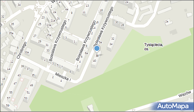 Zielona Góra, Bolesława Krzywoustego, 38, mapa Zielona Góra