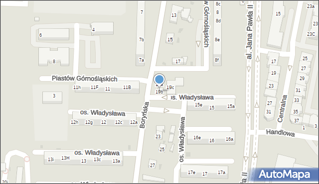 Żory, Boryńska, 19b, mapa Żor