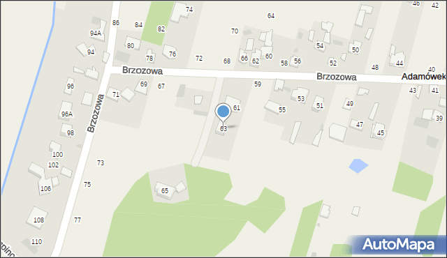 Adamówek, Brzozowa, 63, mapa Adamówek