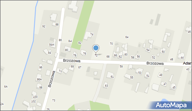 Adamówek, Brzozowa, 72, mapa Adamówek
