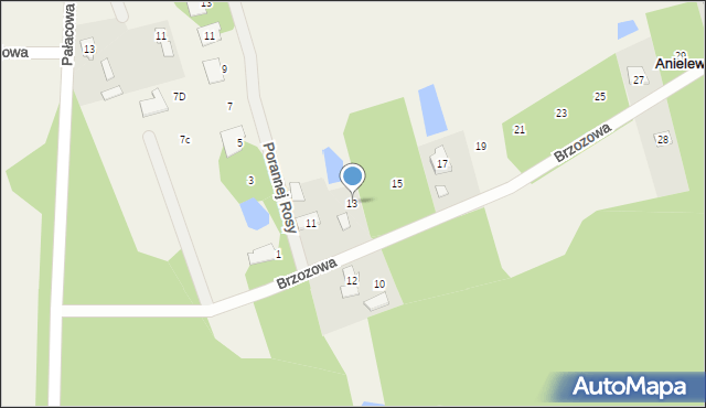 Anielew, Brzozowa, 13, mapa Anielew