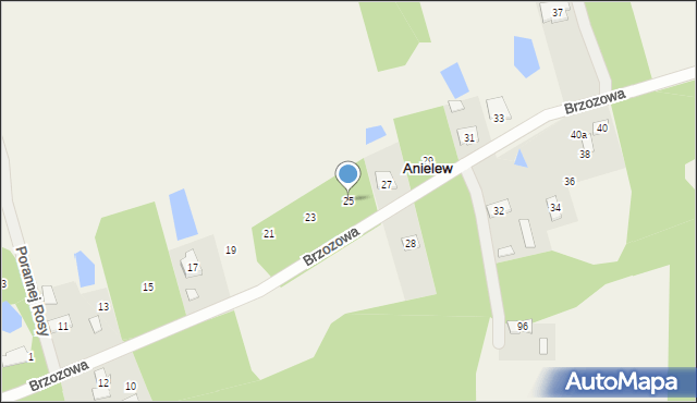 Anielew, Brzozowa, 25, mapa Anielew