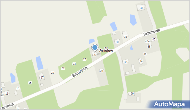 Anielew, Brzozowa, 27, mapa Anielew