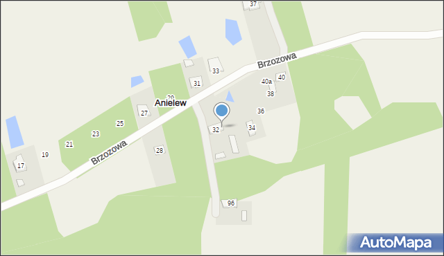 Anielew, Brzozowa, 32a, mapa Anielew
