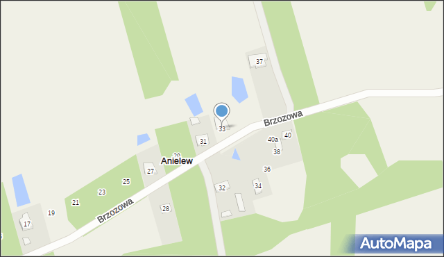 Anielew, Brzozowa, 33, mapa Anielew