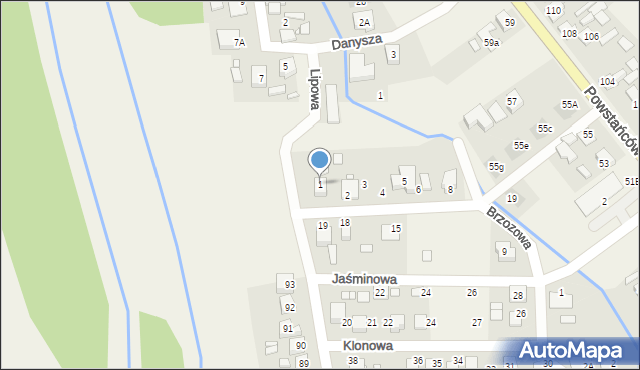 Antoniów, Brzozowa, 1, mapa Antoniów