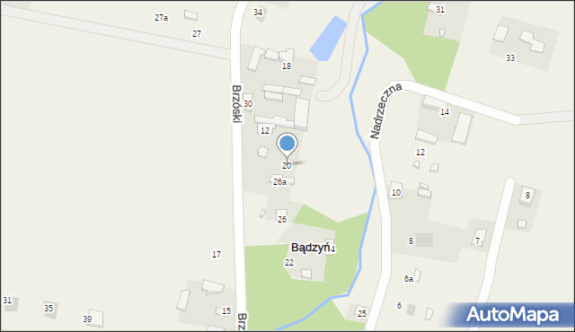 Bądzyń, Brzóski Stanisława, ks., 20, mapa Bądzyń