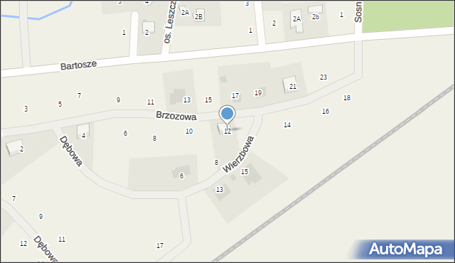 Bartosze, Brzozowa, 12, mapa Bartosze