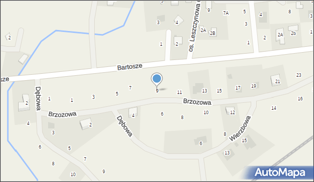 Bartosze, Brzozowa, 9, mapa Bartosze