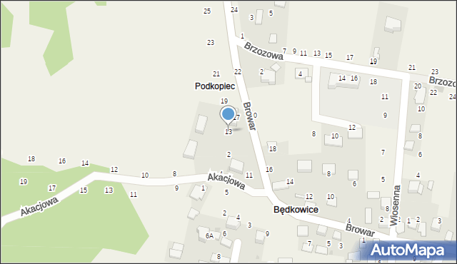 Będkowice, Browar, 13, mapa Będkowice