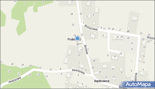 Będkowice, Browar, 19, mapa Będkowice