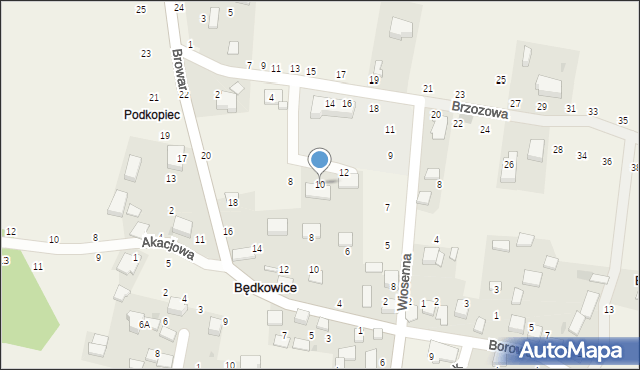 Będkowice, Brzozowa, 10, mapa Będkowice