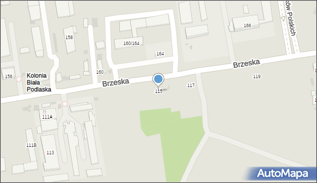 Biała Podlaska, Brzeska, 115, mapa Białej Podlaskiej