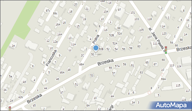 Biała Podlaska, Brzeska, 50A, mapa Białej Podlaskiej