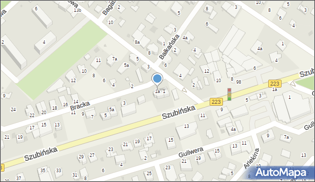 Białe Błota, Bracka, 1a, mapa Białe Błota