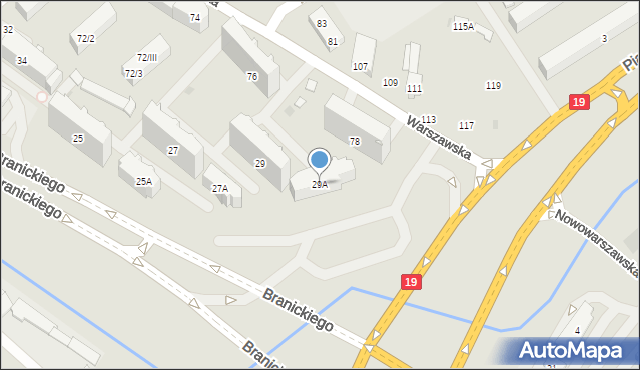 Białystok, Branickiego Jana Klemensa, 29A, mapa Białegostoku