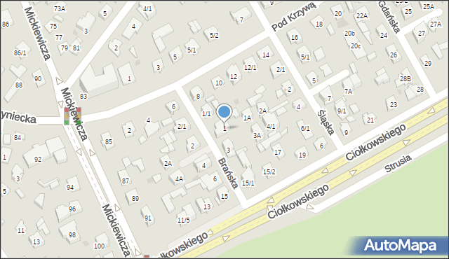 Białystok, Brańska, 1, mapa Białegostoku